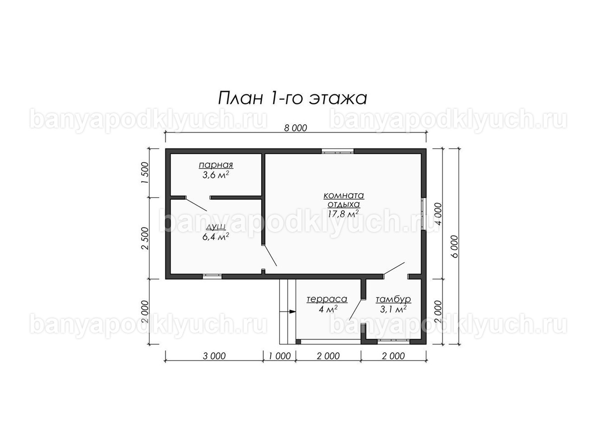 Баня из бруса 8x6 м Баня из бруса 8x6 м